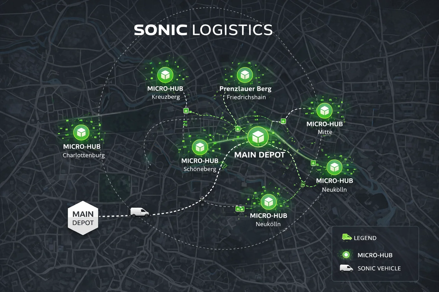 Infografik zum Sonic Logistics Micro-Hub Modell in Berlin